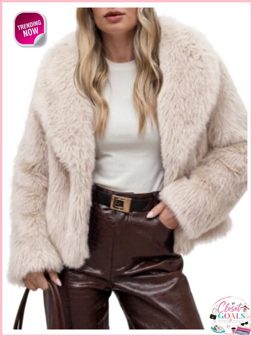 Cropped Faux Fur Coat Wide Lapel Open Front Shaggy Fur Jacket